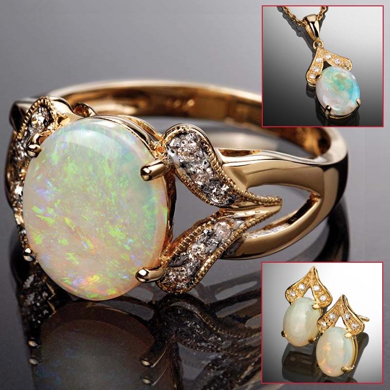 Opal Ring, Necklace & Earrings Set